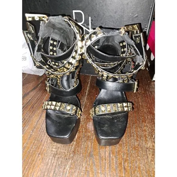 9-9.5 Nelly Bernal Black Keila Strappy Platform Stiletto High Heel Shoes Boots