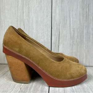 A Detacher Taupe Suede Leather Block Heel Pumps Heeled Shoes Womens Size 8