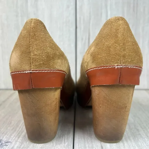 A Detacher Taupe Suede Leather Block Heel Pumps Heeled Shoes Womens Size 8