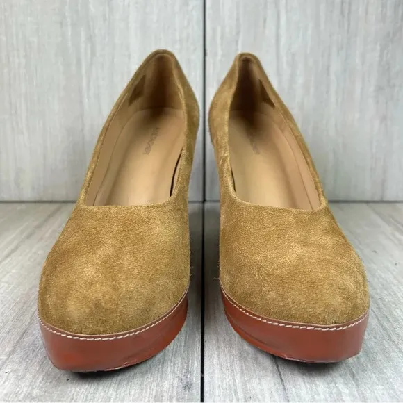 A Detacher Taupe Suede Leather Block Heel Pumps Heeled Shoes Womens Size 8