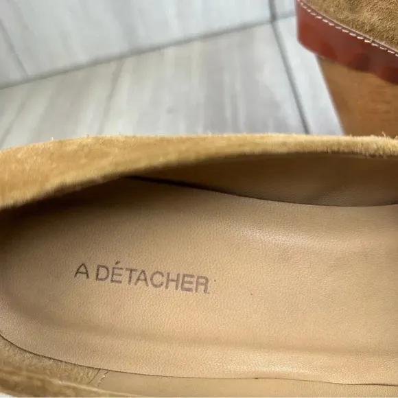 A Detacher Taupe Suede Leather Block Heel Pumps Heeled Shoes Womens Size 8