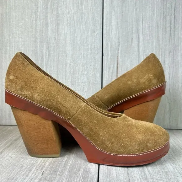 A Detacher Taupe Suede Leather Block Heel Pumps Heeled Shoes Womens Size 8