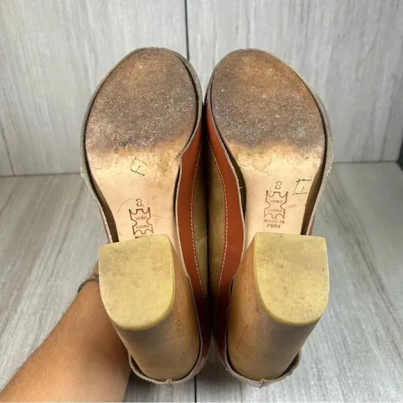 A Detacher Taupe Suede Leather Block Heel Pumps Heeled Shoes Womens Size 8