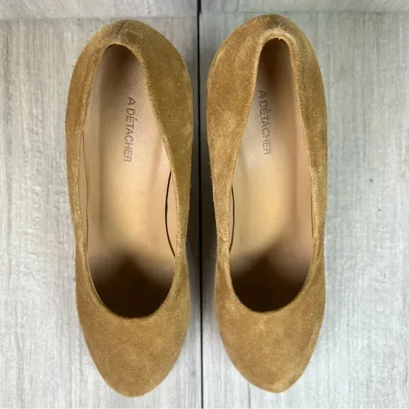 A Detacher Taupe Suede Leather Block Heel Pumps Heeled Shoes Womens Size 8