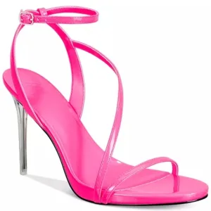 AAJ By Aminah Zayn Lucite Heel Asymmetrical Strap Dress Sandals - Neno Pink $150
