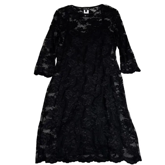 A.B.S Allen Schwartz Black Lace Dress w/ Black Slip Dress 2 Pieces Size Small