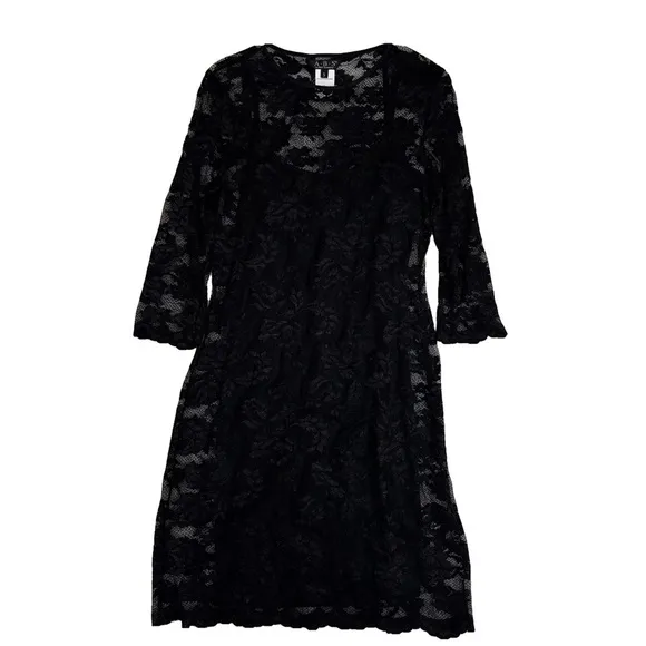 A.B.S Allen Schwartz Black Lace Dress w/ Black Slip Dress 2 Pieces Size Small