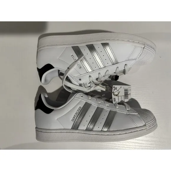 Adidas Superstar Shoes White Metallic Silver Womens Size 7 Shoes Trainers