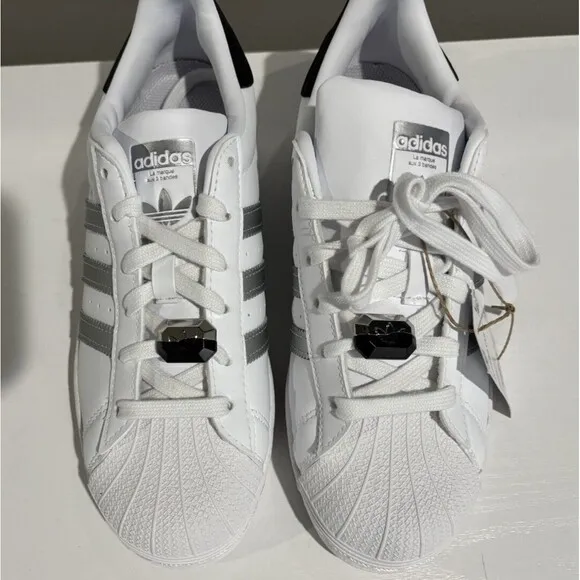 Adidas Superstar Shoes White Metallic Silver Womens Size 7 Shoes Trainers