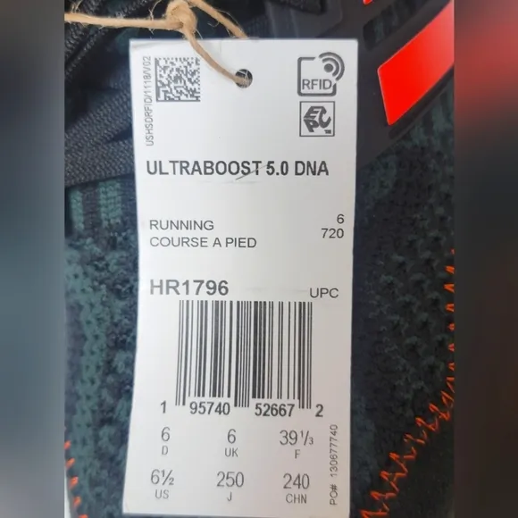 Adidas ULTRABOOST 5.0 DNA Running Shoes Black Orange HR1796 Men's Size 6.5 New