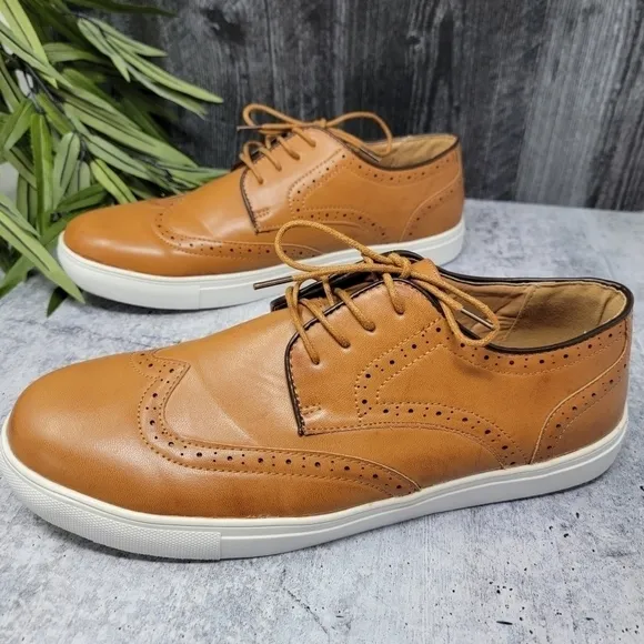 Adolfo | Camel Wingtip Oxford Tie Dress Shoes