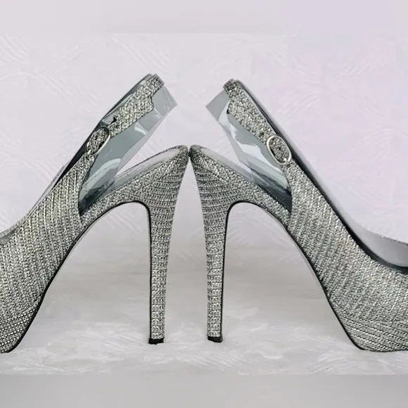 Adrianna Papell Rita Slingback Metallic Stiletto Open Peep Toe Heels - NWOB