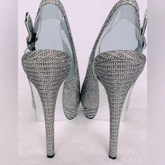 Adrianna Papell Rita Slingback Metallic Stiletto Open Peep Toe Heels - NWOB