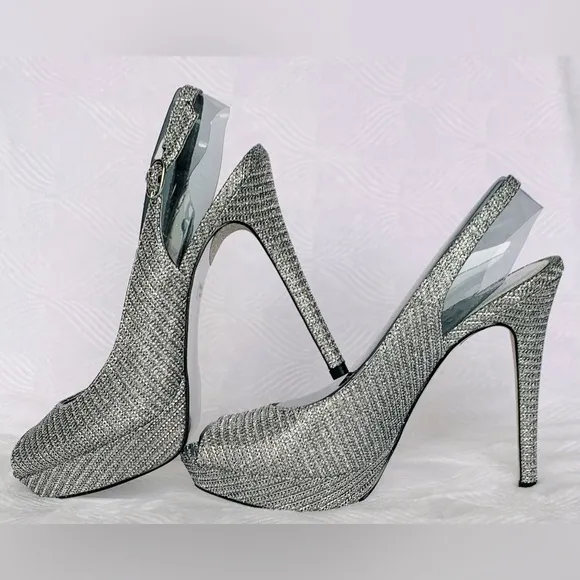 Adrianna Papell Rita Slingback Metallic Stiletto Open Peep Toe Heels - NWOB