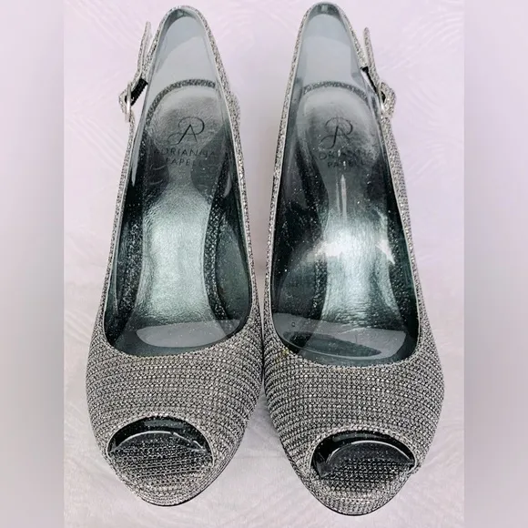Adrianna Papell Rita Slingback Metallic Stiletto Open Peep Toe Heels - NWOB