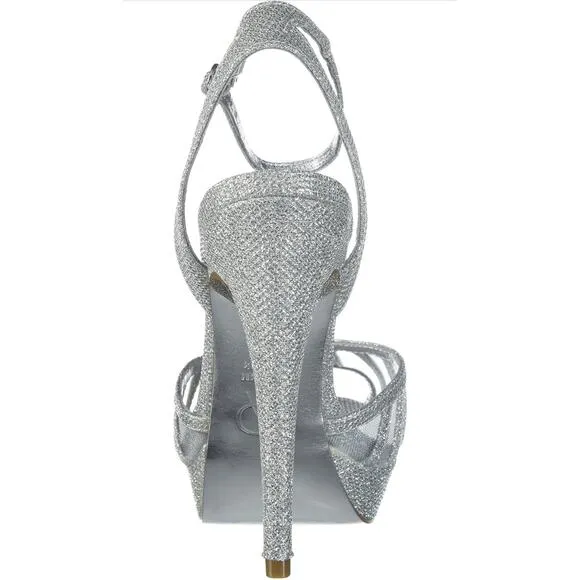 Adrianna Papell Shoes 7.5 Saida Silver Jimmy Net Pump 5” Stiletto Platform Heel