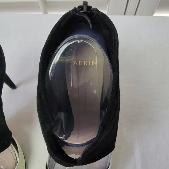 Aerin Sz 7 Open Toe Peep Slit Sandal Black White