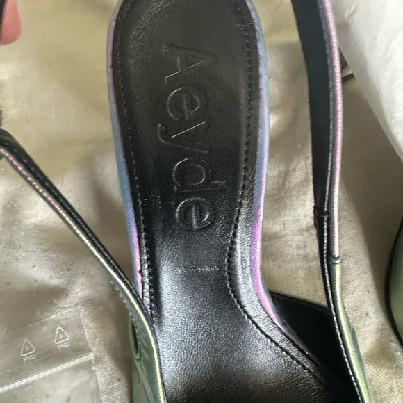 Aeyde Silver Sculptural Heels with Iridescent Finish