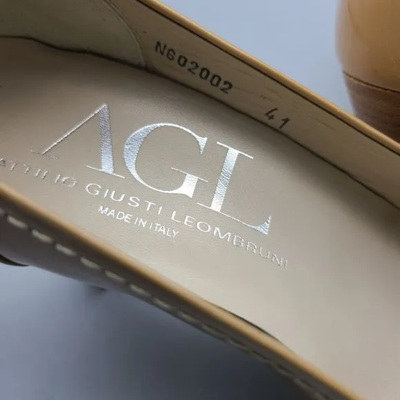 AGL ATTILIO GIUSTI LEOMBRUNI pumps heel shoes Nude Patent Leather sz 11 41