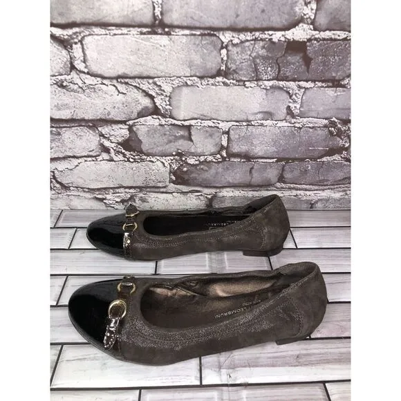AGL Brown Suede Leather Cap Toe Strap Slip On Ballet Shoes Women Sz 38EU/7.5M US