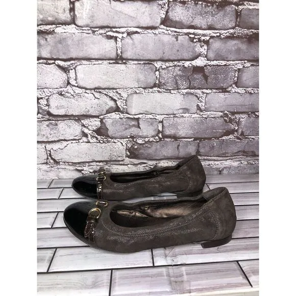 AGL Brown Suede Leather Cap Toe Strap Slip On Ballet Shoes Women Sz 38EU/7.5M US