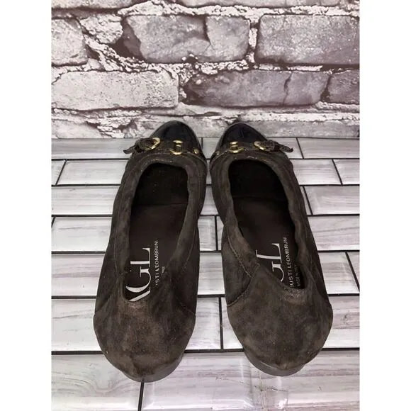 AGL Brown Suede Leather Cap Toe Strap Slip On Ballet Shoes Women Sz 38EU/7.5M US