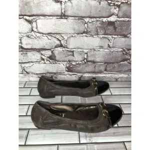 AGL Brown Suede Leather Cap Toe Strap Slip On Ballet Shoes Women Sz 38EU/7.5M US