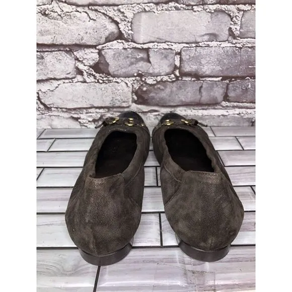 AGL Brown Suede Leather Cap Toe Strap Slip On Ballet Shoes Women Sz 38EU/7.5M US