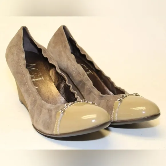 AGL Captoe Taupe Leather Wedge Pumps Italy Made Shoes 8