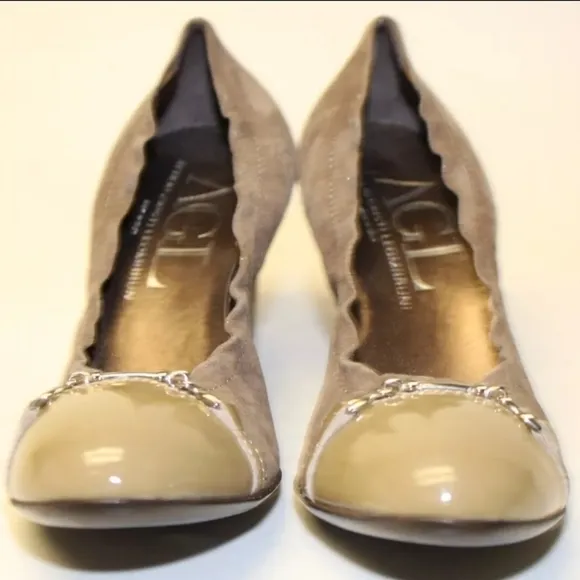 AGL Captoe Taupe Leather Wedge Pumps Italy Made Shoes 8