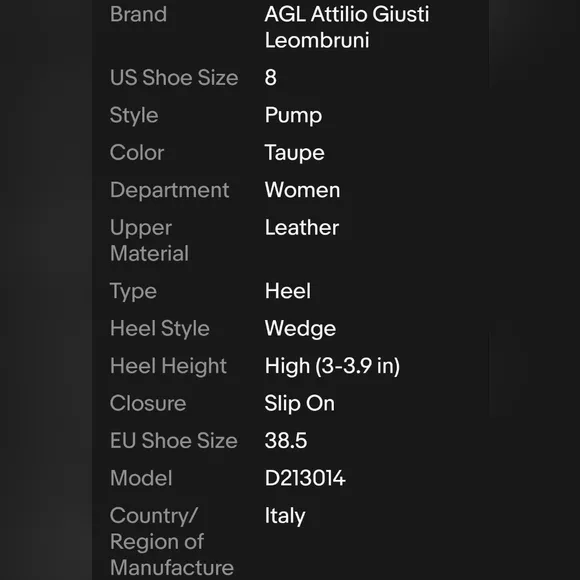AGL Captoe Taupe Leather Wedge Pumps Italy Made Shoes 8
