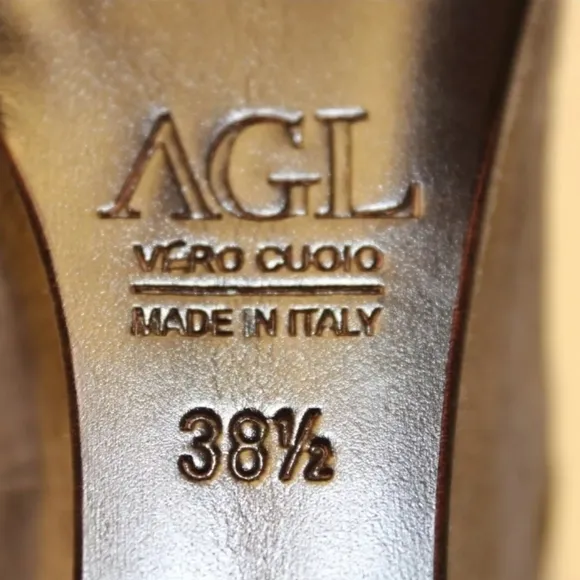 AGL Captoe Taupe Leather Wedge Pumps Italy Made Shoes 8