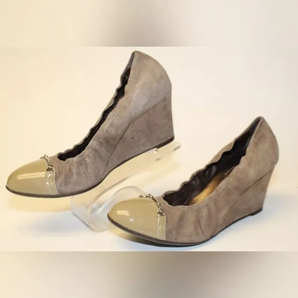 AGL Captoe Taupe Leather Wedge Pumps Italy Made Shoes 8