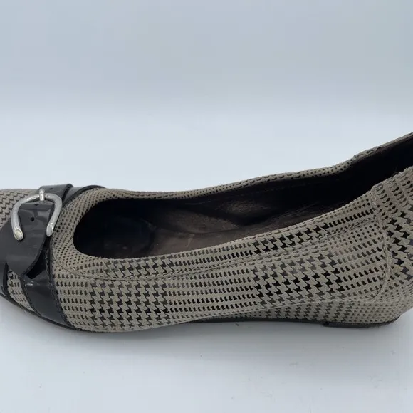 AGL Made in Italy Women's Gray Plaid Toe Buckle Wedge Heel Shoe Size 37.5 US 7