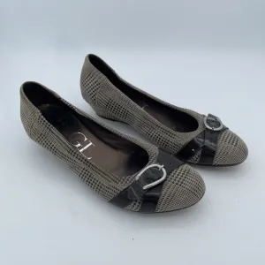 AGL Made in Italy Women's Gray Plaid Toe Buckle Wedge Heel Shoe Size 37.5 US 7