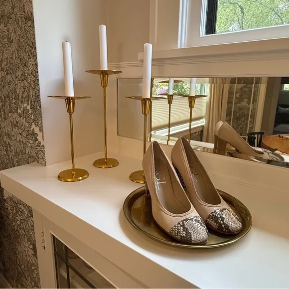 AGL Women's Beige and Snake Print Leather Pumps Size 38