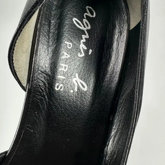 Agnes B. Women's Black Leather PlatformPeep-Toe Shoes