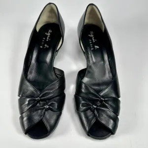 Agnes B. Women's Black Leather PlatformPeep-Toe Shoes