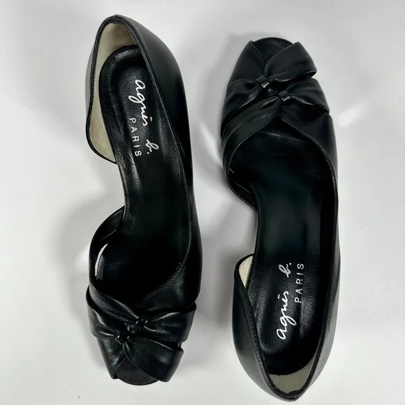 Agnes B. Women's Black Leather PlatformPeep-Toe Shoes