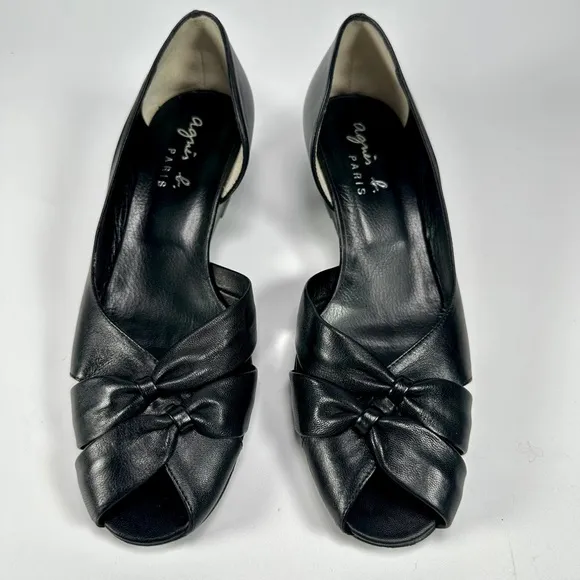 Agnes B. Women's Black Leather PlatformPeep-Toe Shoes