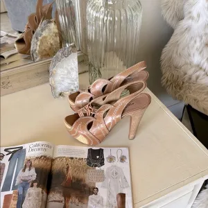 Alaia Paris boho brown leather platform Y2K peep toe slingback high heels 8