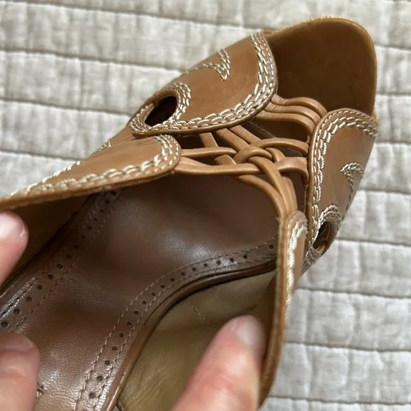 Alaia Paris boho brown leather platform Y2K peep toe slingback high heels 8