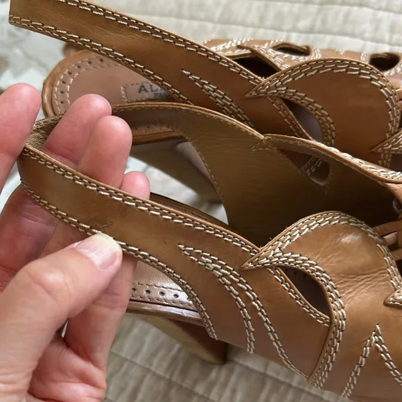 Alaia Paris boho brown leather platform Y2K peep toe slingback high heels 8
