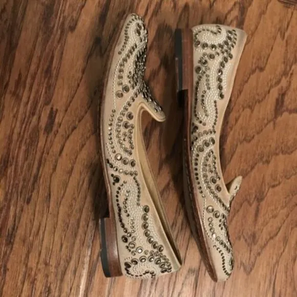 ALBERTO GUARDIANI AG Women Flats Suede Beige shoes 38 Studs Crystal Jewels
