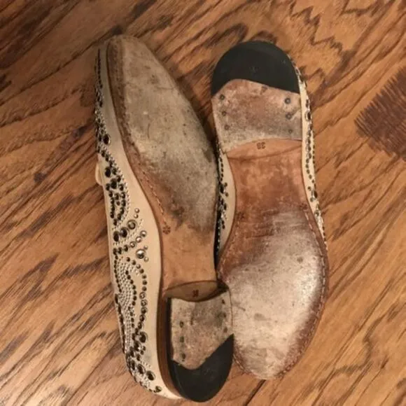 ALBERTO GUARDIANI AG Women Flats Suede Beige shoes 38 Studs Crystal Jewels