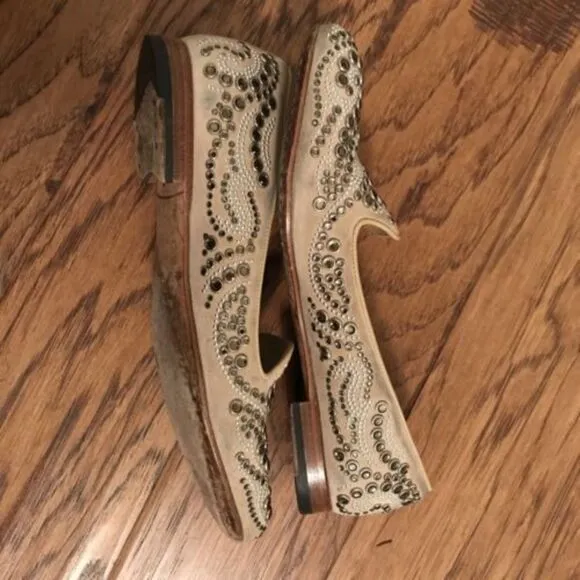 ALBERTO GUARDIANI AG Women Flats Suede Beige shoes 38 Studs Crystal Jewels