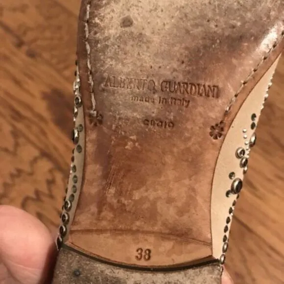 ALBERTO GUARDIANI AG Women Flats Suede Beige shoes 38 Studs Crystal Jewels