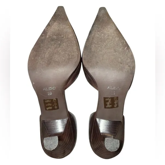 ALDO Bronze Pointed Toe D’Orsay Kitten Heels Size 8.5 Elegant Evening Shoes