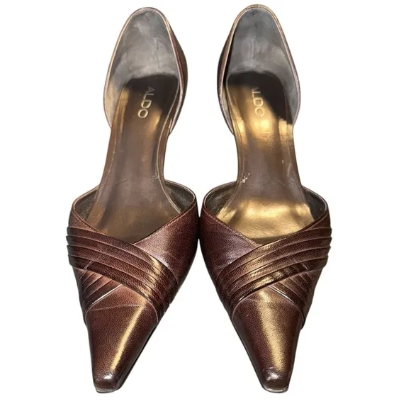 ALDO Bronze Pointed Toe D’Orsay Kitten Heels Size 8.5 Elegant Evening Shoes