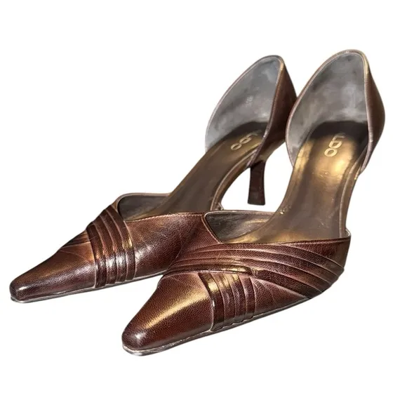 ALDO Bronze Pointed Toe D’Orsay Kitten Heels Size 8.5 Elegant Evening Shoes